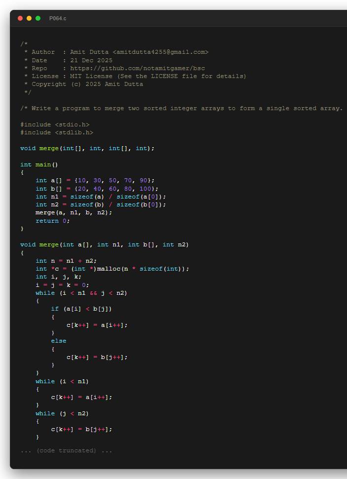 Write a program to merge two sorted integer arrays to form a single sorted array.